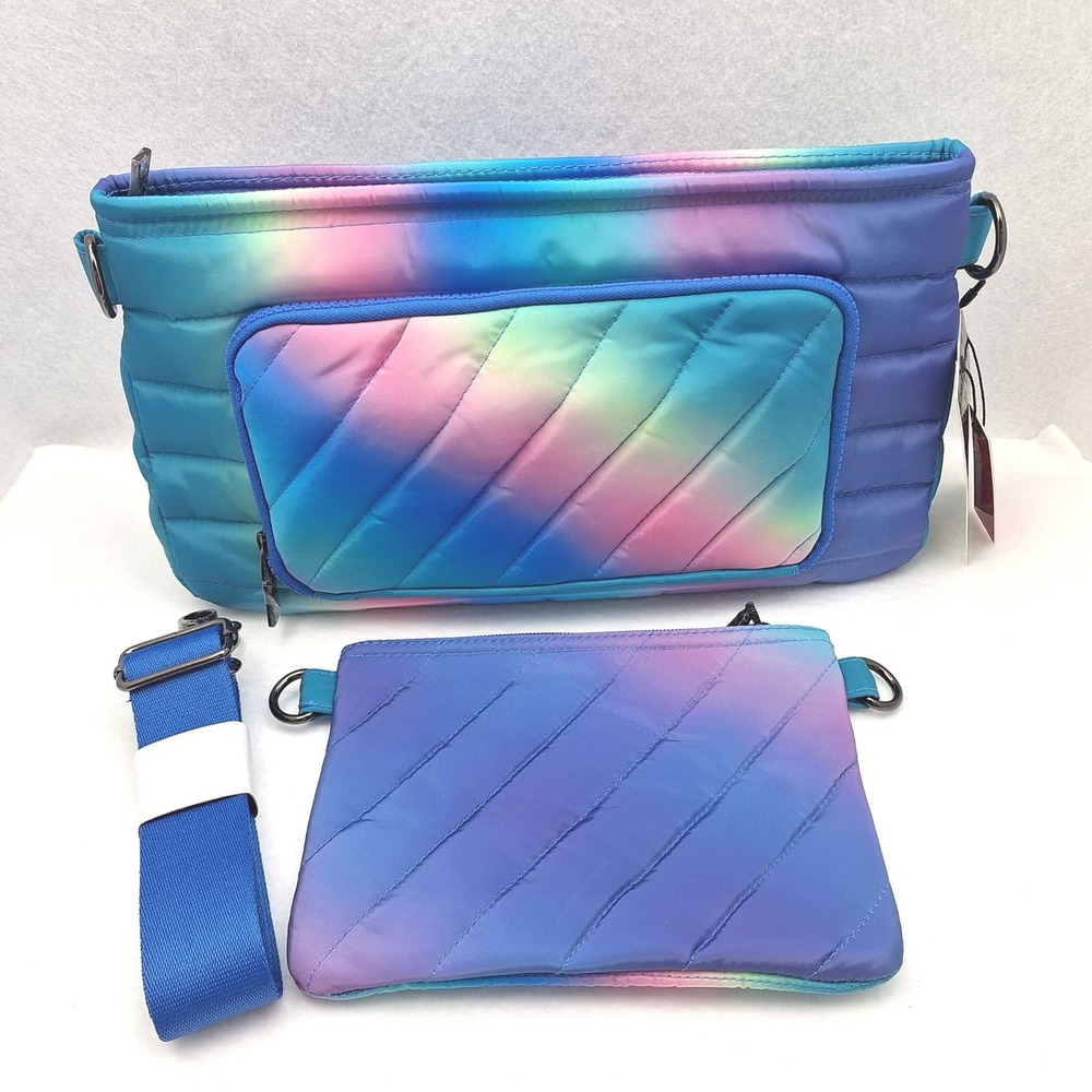 Think Royln Crossbody Bag Womens Blue Lagoon Ombre Quilted with RFID Wallet $148